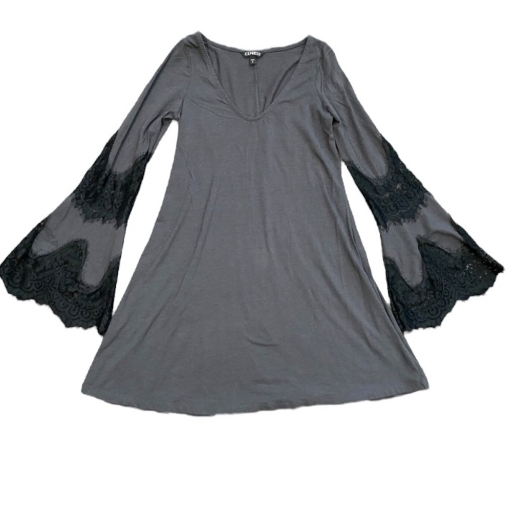 Express Charcoal Dress with Lace Bell Sleeves